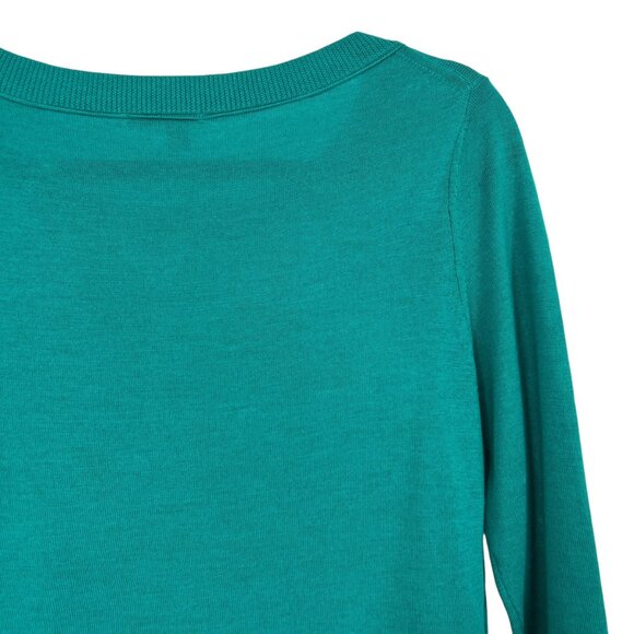 Halogen Teal Blue Merino Wool 3/4 Sleeve Sweater Size Small - Picture 6 of 14